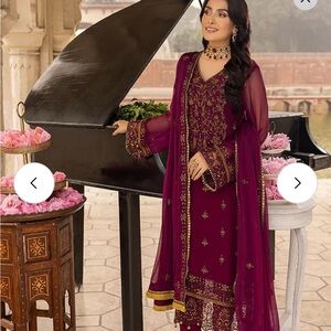 Embroidered Maroon Dress with Gold Accents